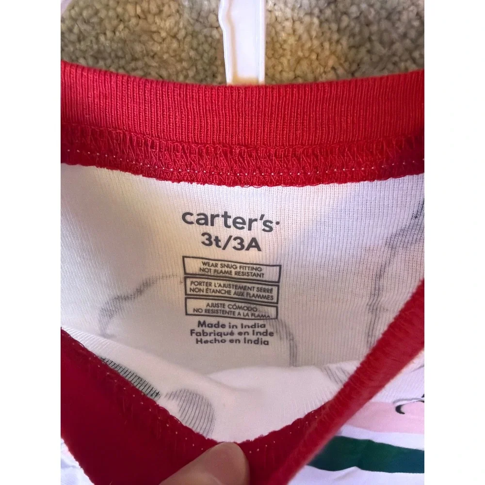 Carter's Pajama Set Toddler 3T White Santa Claus Print Long Slv Snug Christmas
